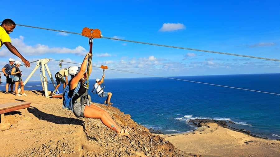 From Santa Maria: Sal island Zipline Experience (Official) - The Serra Negra Walk to the Launch